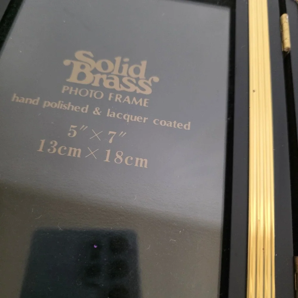 Solid Brass Double Photo Frame Black Gold Finish 5x7‎ Lacquer Coated Art Deco